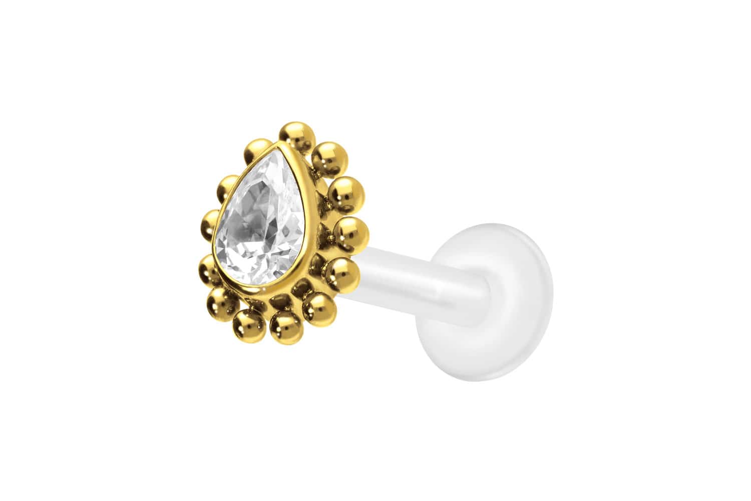 PTFE Labret mit Innengewinde + Titan-Aufsatz KRISTALLTROPFEN + KUGELN